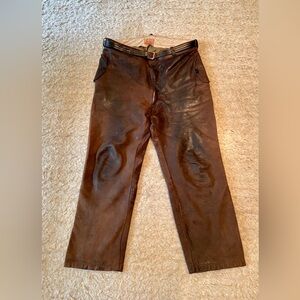 VINTAGE 1940s Men’s Leather MOTORCYCLE Club Pants w/ Original Belt 50s LABEL